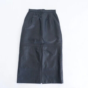 The  Old Mill Black 100% Leather Black Mid-Skirt Size 8